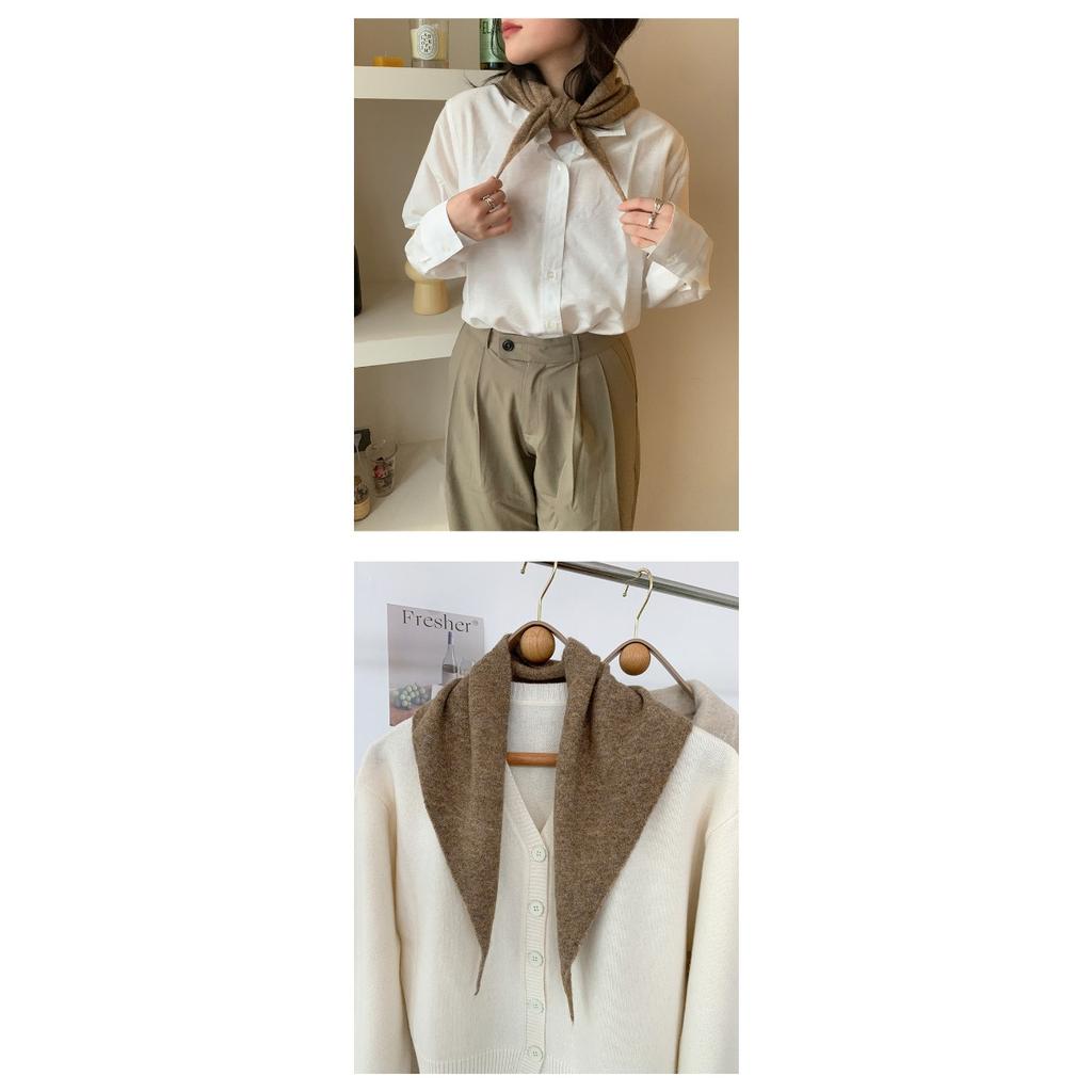 Wool Temperament, Anti-aging Triangle Scarf, Knitted Small Shawl for Women in Autumn and Winter, Versatile Korean Version, Knotted and Shoulder Worn