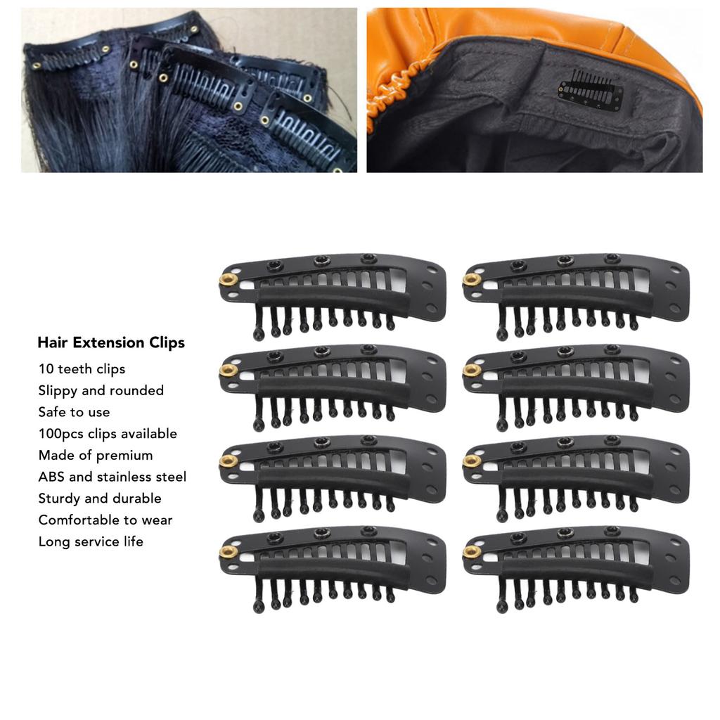 100pcs Hair Extension Clips Multipurpose 38mm 10 Teeth Wig Clips for Hair Extensions DIY Black
