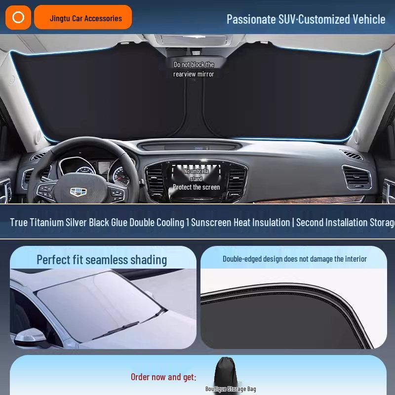 Geely Car Sunshade: Heat-Insulation Windshield Curtain for 25 Models, including Xingyue L, Xingyuan, Xingrui, Emgrand, Boyue L, and Panda MINI.