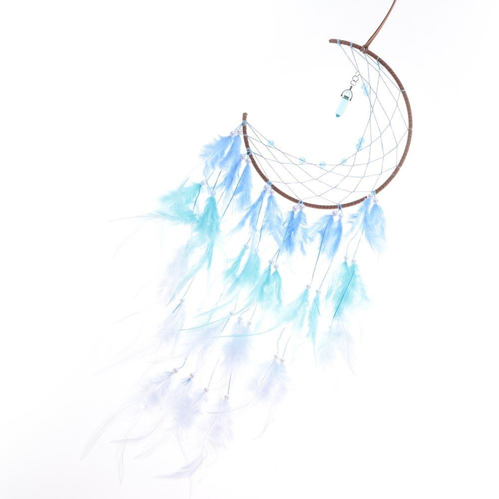Beautiful Half moon shape Home Decoration Dream Catcher feather blue Feather Wind Chime Pendant Dream Catching Net Pendant Room