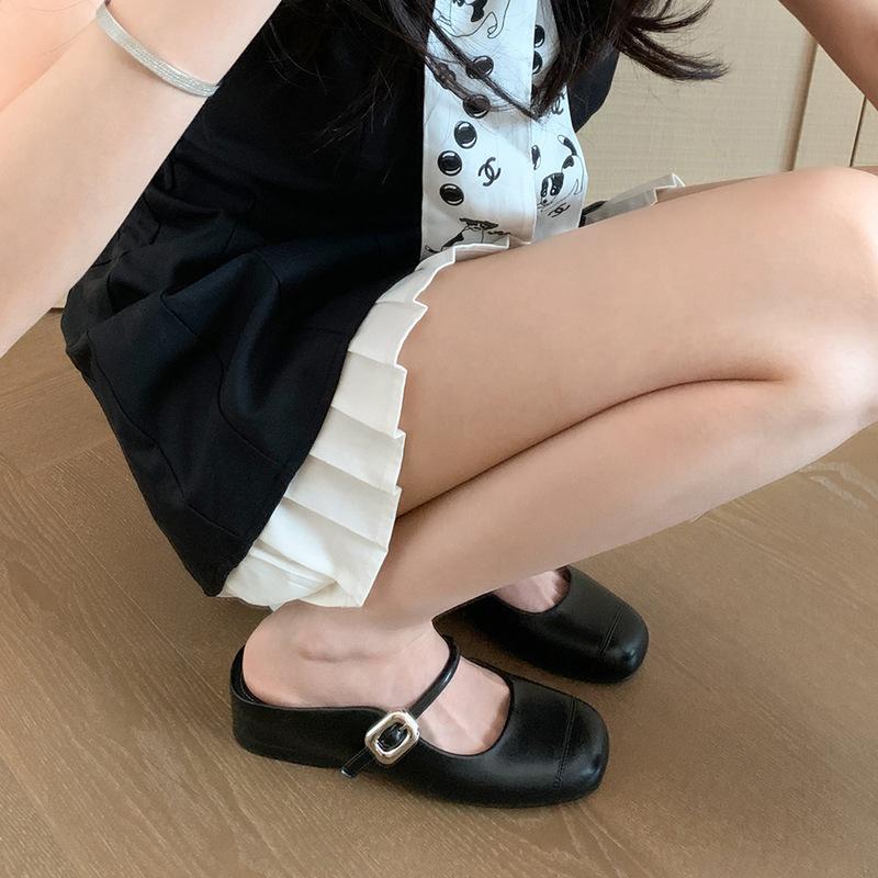 

[Шей Су Иинь] Версия на полукаблуке~ 35 мм увеличение внутренней высоты слово с сандалиями Мэри Джейн женская сумка голова полушлепанцы 40 чёрный