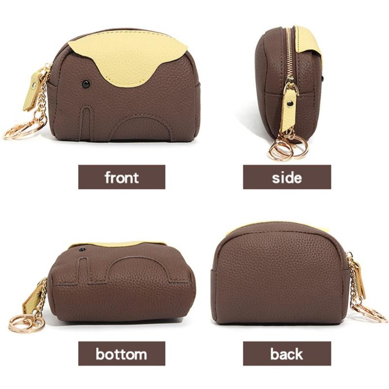 Ultra-Compact Mini Genuine Leather Elephant Coin Purse, 3D Animal Zipper Change Wallet, Women Cute Elephant-shaped Small Wallet