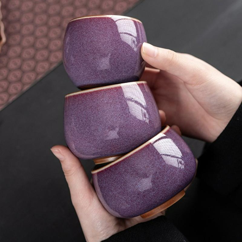 Creative Ceramic Purple Teacup Japanese Style Household Kung Fu Teacup Single Cups Tea Drinking Cup Teaware Accessories New