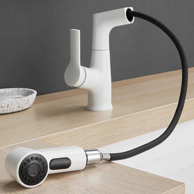 TLXT Matte White Pull-Out Basin Faucet
