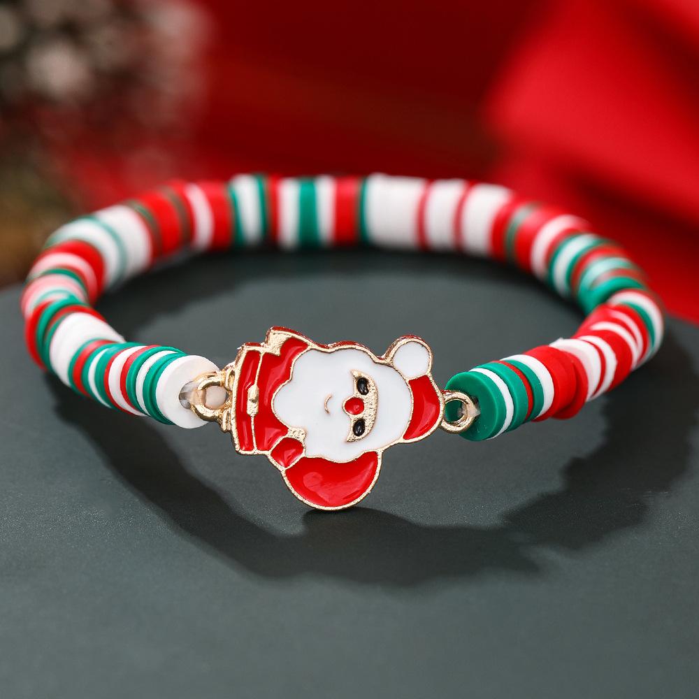 European and American Christmas soft pottery bracelet, new Christmas alloy accessories red, green and white soft pottery elastic rope bracelet