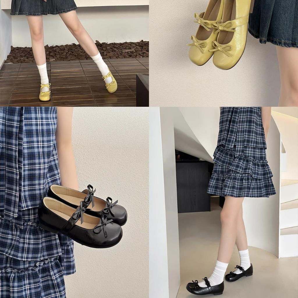 Flat-bottomed Comfortable Soft-soled Shoes with Bow, Light-mouth Laden Shoes, Versatile Casual Retro One-pedal Grandma Shoes