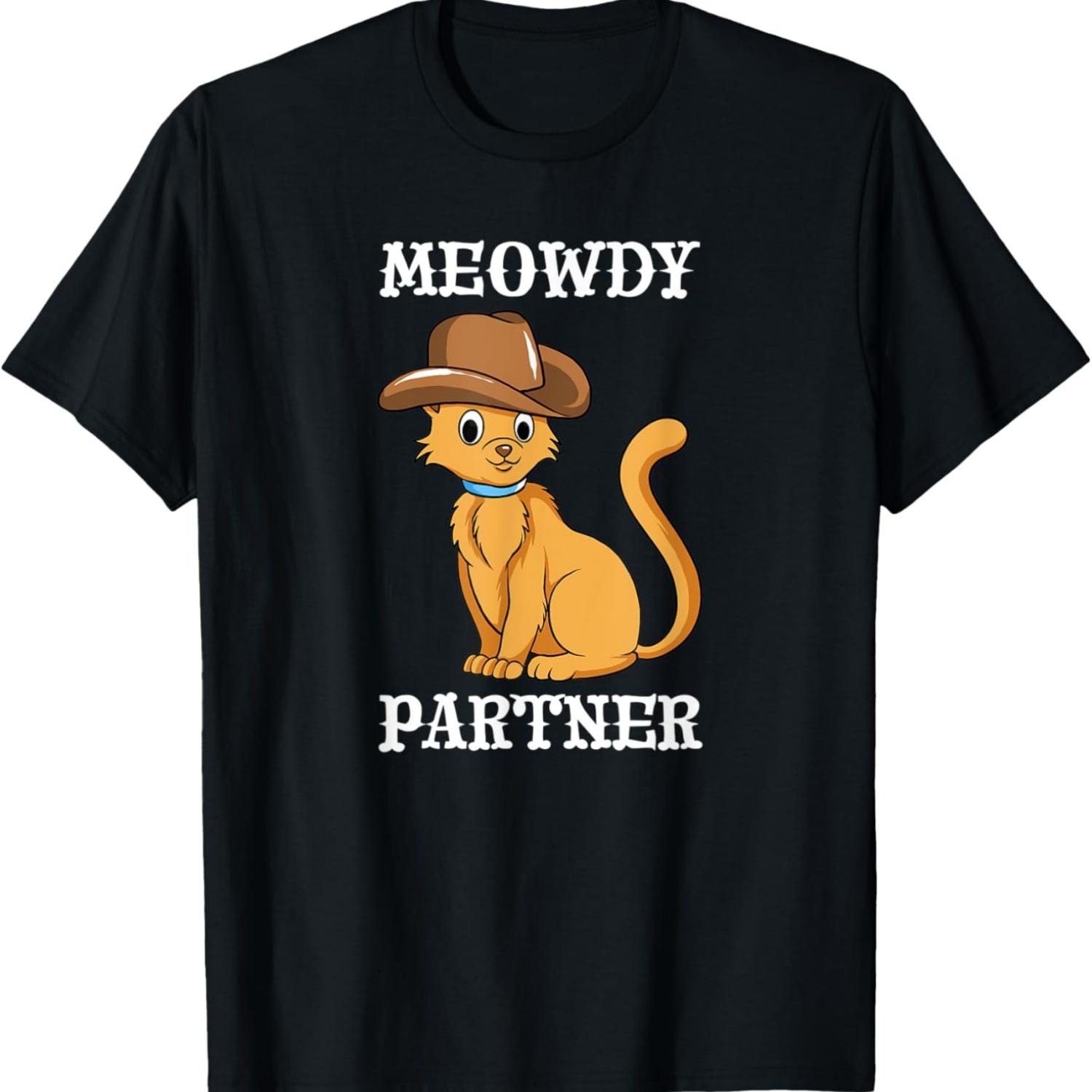 Funny Meowdy Partner Cowboy Cat Meow Howdy Mashup Cat Meme T-Shirt S