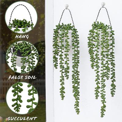 1/4Pcs Artificial Lover Tears Succulents Plant 5 Forks Realistic Home Garden Indoor Outdoor Hanging Green Faux Pearls Senecio Rowleyanus Decoration