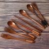 WIKHOSTAR Vaisselle en bois naturel, 3 pièces, cuillère, baguettes, fourchette, vaisselle Portable