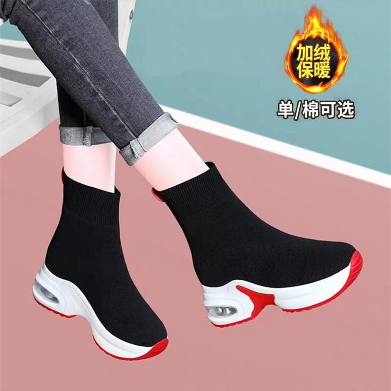 Inner Height Socks Black Shoes Women Fall Korean Version Thick Bottom High Top Boots Knitted Elastic Thin Socks Boots