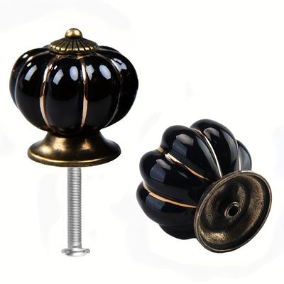 4/8 Pezzi Pomelli Neri in Ceramica a Forma di Zucca per Mobili, Maniglie Vintage alla Moda per Cassetti di Cucina/Comodino/Armadio con Viti