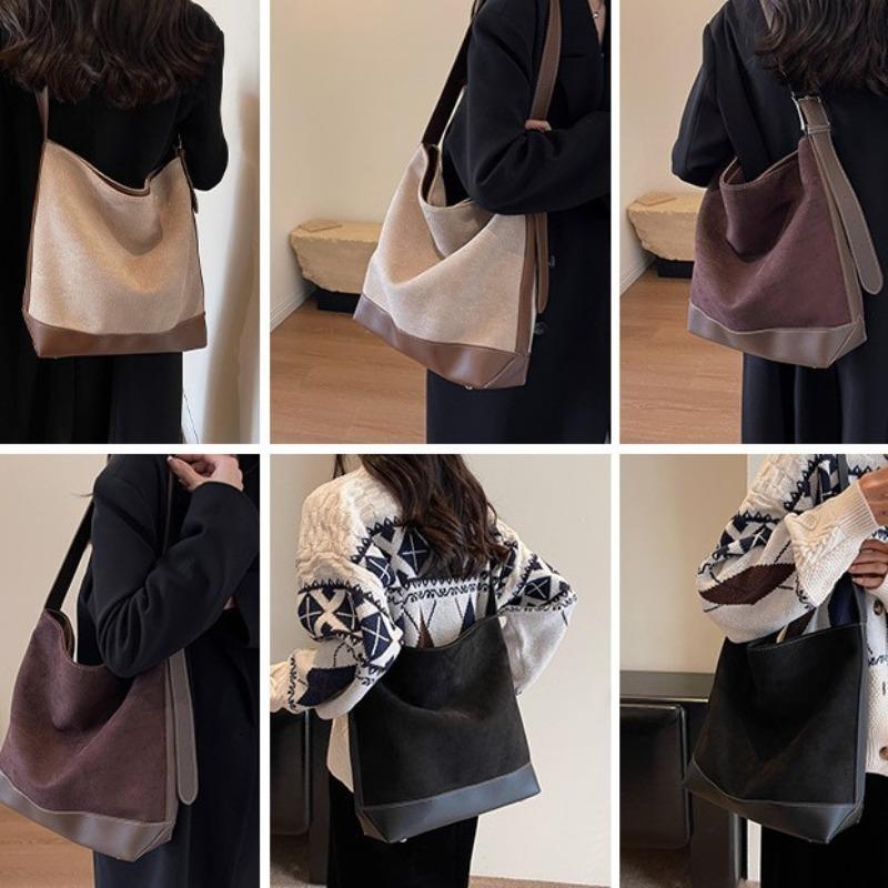 Large capacity fashion high sense retro tote bag commuting out single shoulder oblique span bucket big bag