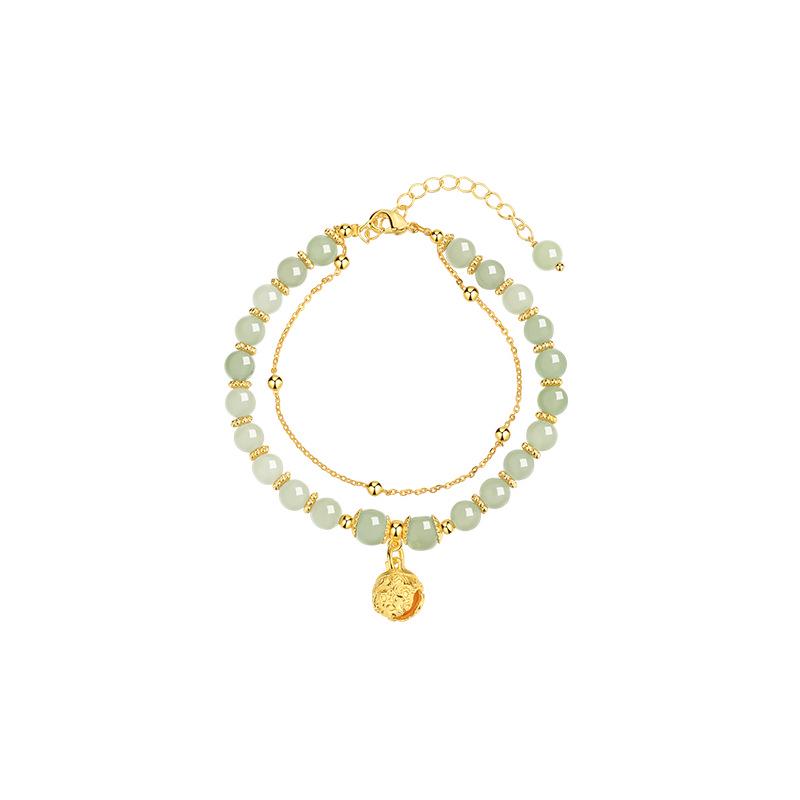 High-End Natural Hetian Jade Wind Chime Bracelet for Women - Lucky Bead Palace Bell Design