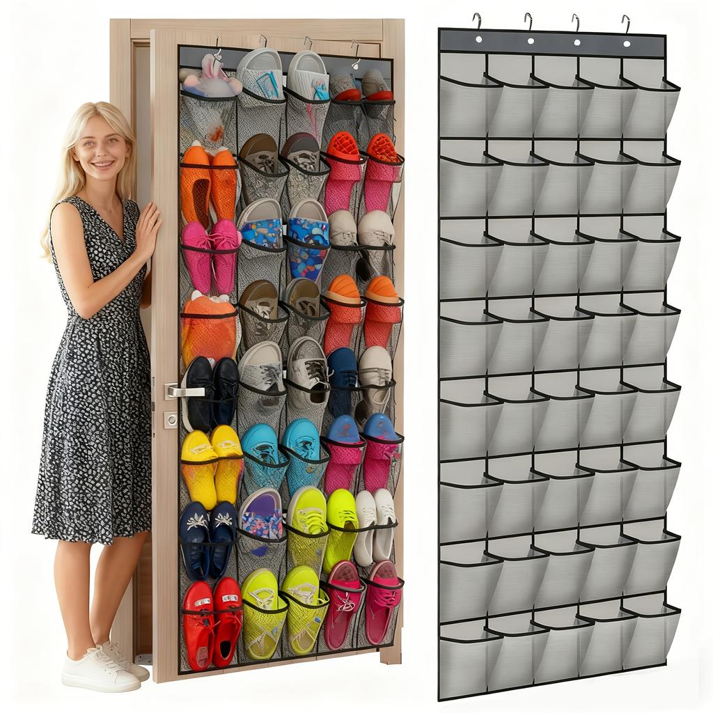 High Quality1pc 40-Compartment Large Pocket Over-the-Door Shoe Organizer with Grid Pockets, Suitable for Behind the Door, Bedroom, Bathroom, Etc