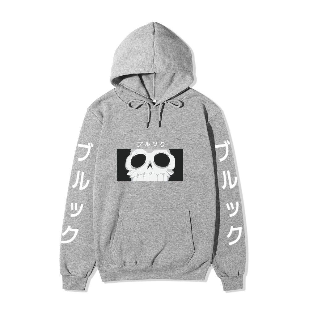 One Piece Blackbeard Hoodie, Skull Print Long Sleeve Pullover Hooded Sweatshirt Anime Streetwear With Sleeve Japanese Letter Print