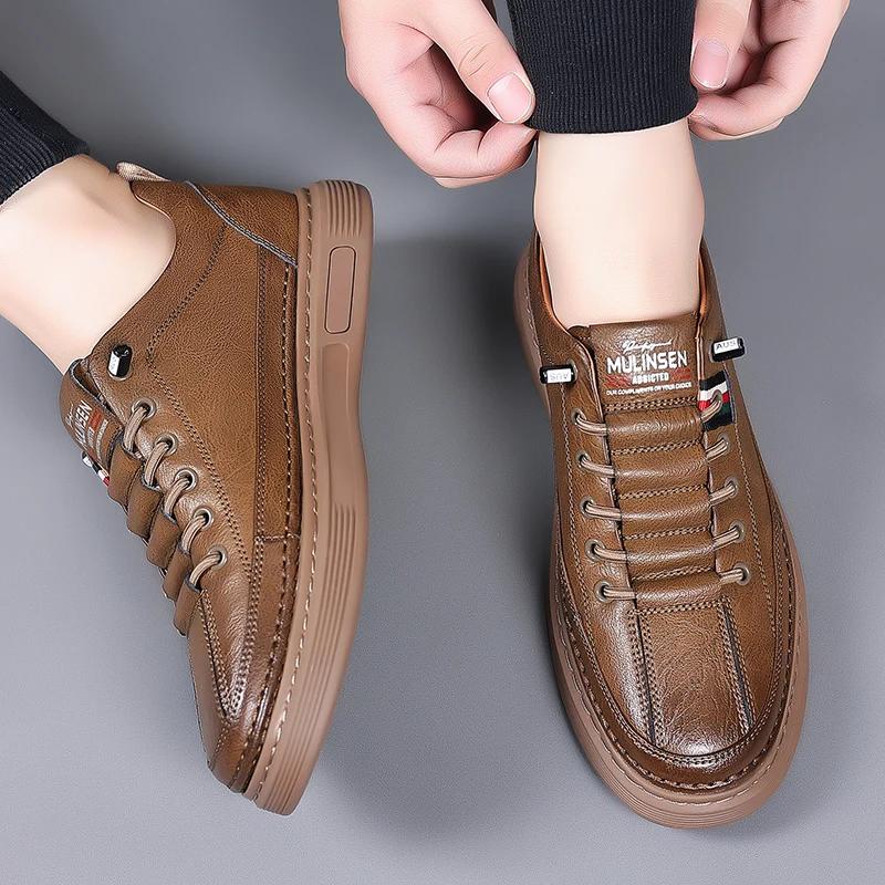 Fashion Spring 2024 New Trendy Versatile Men's Casual Shoes Men's Board Shoes Super Soft Leather Breathable Leather Shoes Men