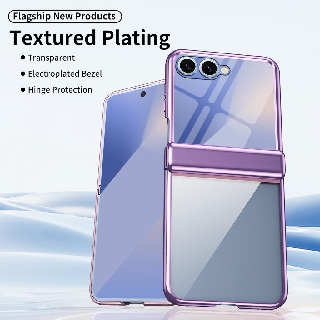 High Clear Plating Case for Samsung Galaxy Z Flip 7 5G ZFlip7 Flip7 Hinged Glass Film Protect Fold Shockproof Hard Plastic Cover