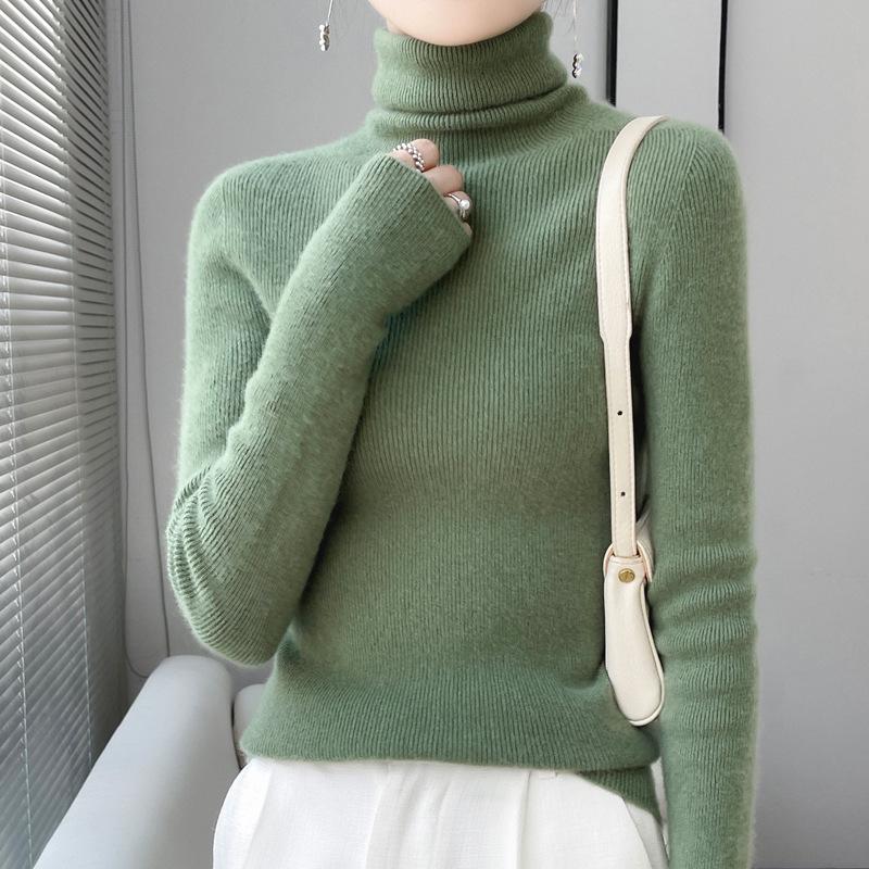 Women's High Neck Cashmere Turtleneck Pullover - 100% Wool Slim Fit Long Sleeve Sweater, Autumn/Winter Base Layer.