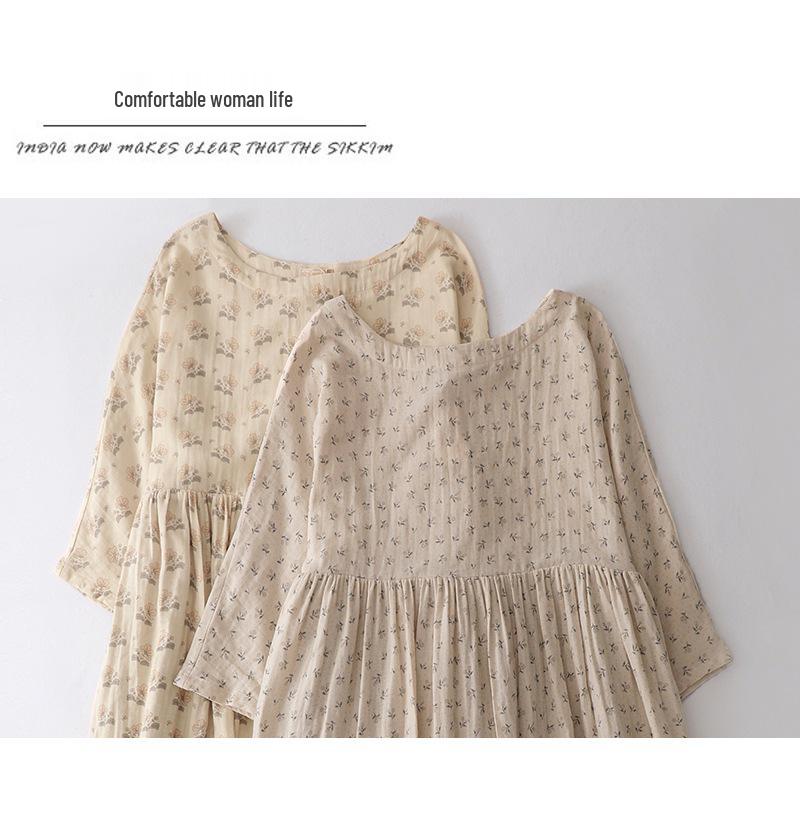 Spring/Summer 2026 Elegant Floral Tie-Up Round Neck Pullover Dress