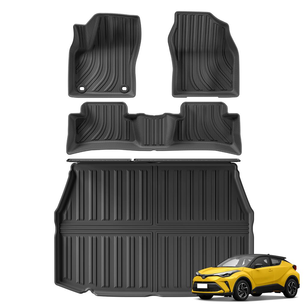 LUCKEASY Left Hand Drive for Toyota C-HR CHR 2018-2024 TPE Car All-Weather Floor Mats Cargo Liner Trunk Backrest Pad Accessories