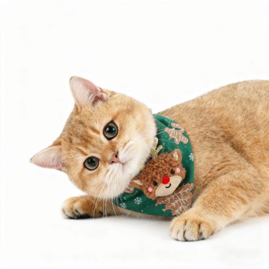 Christmas Cat Bandana Pet Triangle Scarf Funny Bib with Plush Santa Reindeer Xmas Tree Bandana Collar for Dogs Cats Holiday Dress-up