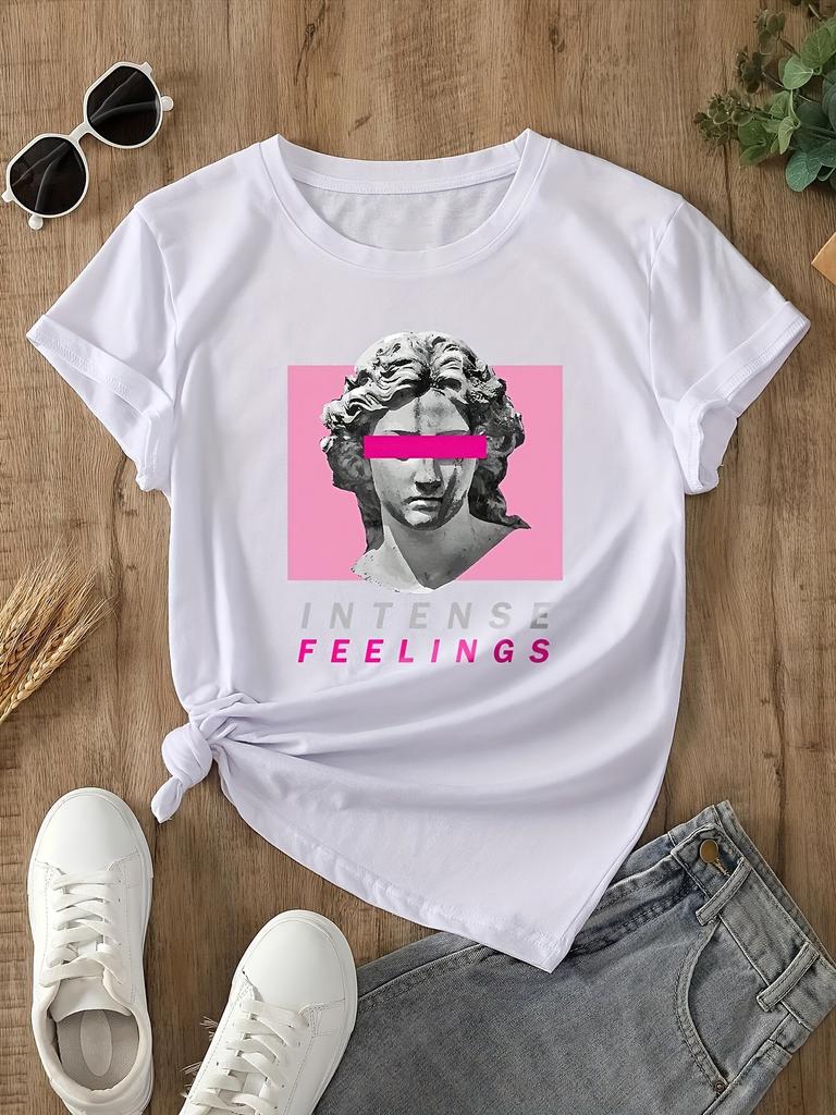 Graphic Print T-shirt Casual Short Sleeve Crew Neck Top For Spring  Summer Women's Clothing Urban Style Printed T-Shirt harajuku