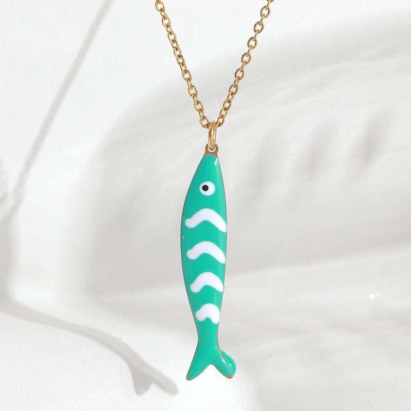 Cute Exquisite Colorful Fish Pendant Necklaces For Women Girls  Stainless Steel Necklace Summer Beach Jewelry Gift