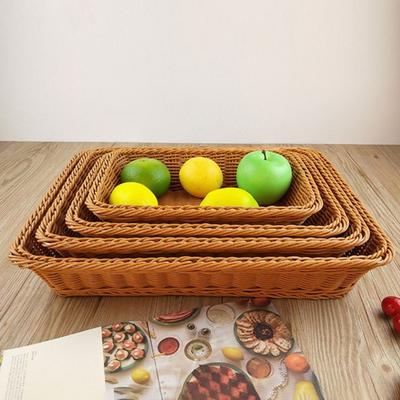 Multicolor Kitchen Storage Basket Plastic Woven Pattern Bread Fruit Tray Sundries Organizer Rectangle Organization Box