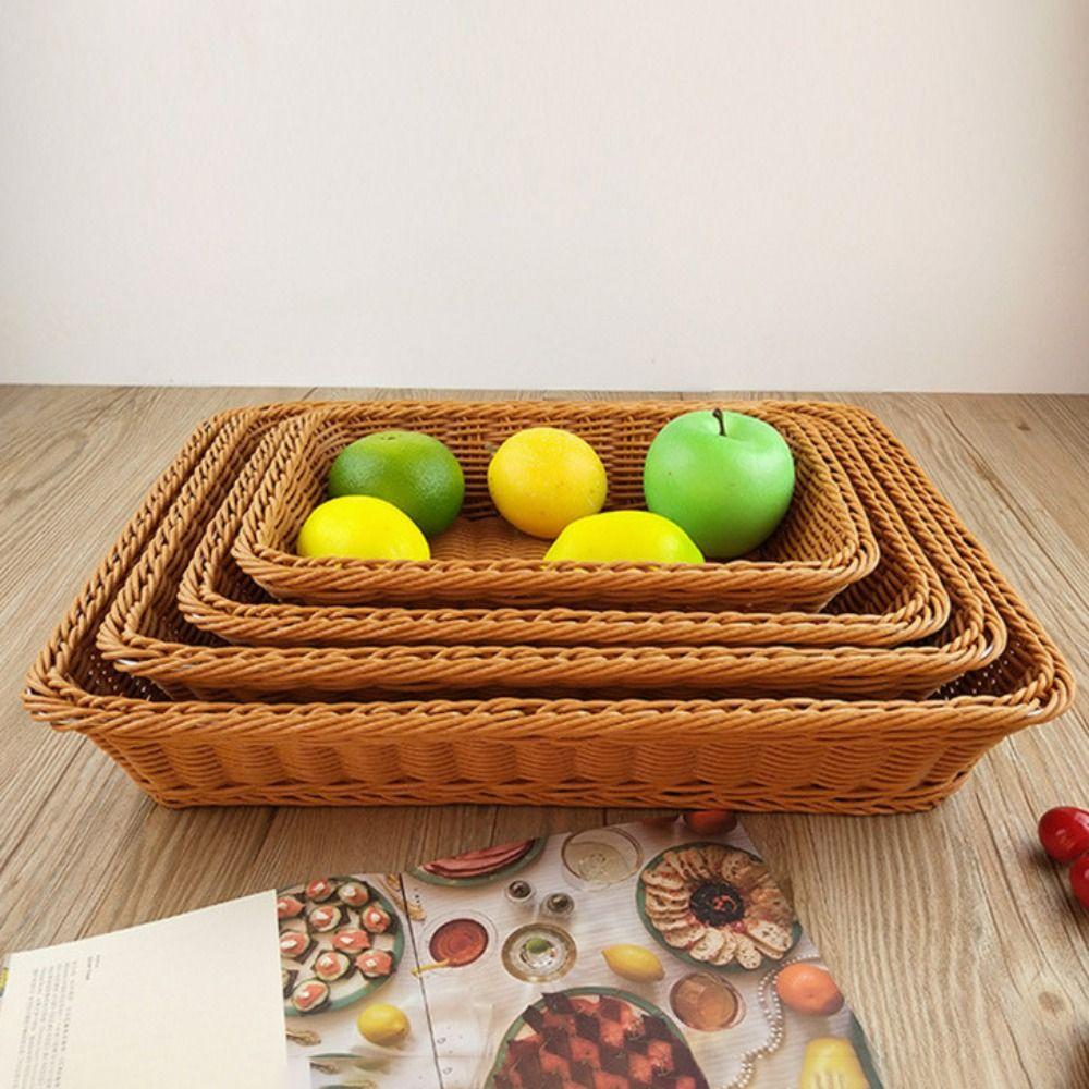 Woven Pattern Kitchen Storage Basket Multicolor Bread Fruit Tray Organization Box Home Shop Hotel
