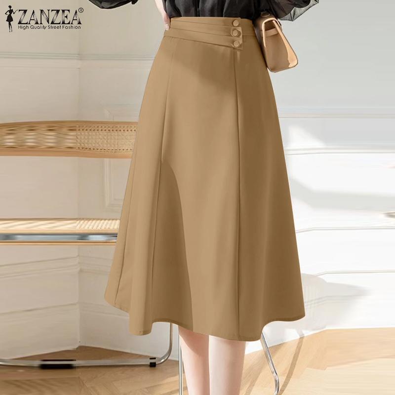 

ZANZEA Women Casual Side Zipper Summer A-Line Skirts S хаки