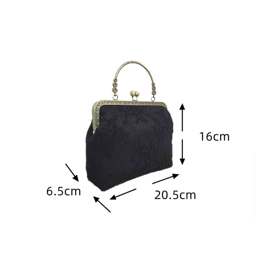 Chinese Style Lace Embroidery Handbag Vintage Metal Handle Kiss Lock Bag Elegant Floral Wedding Party Purse Retro Chic Tote