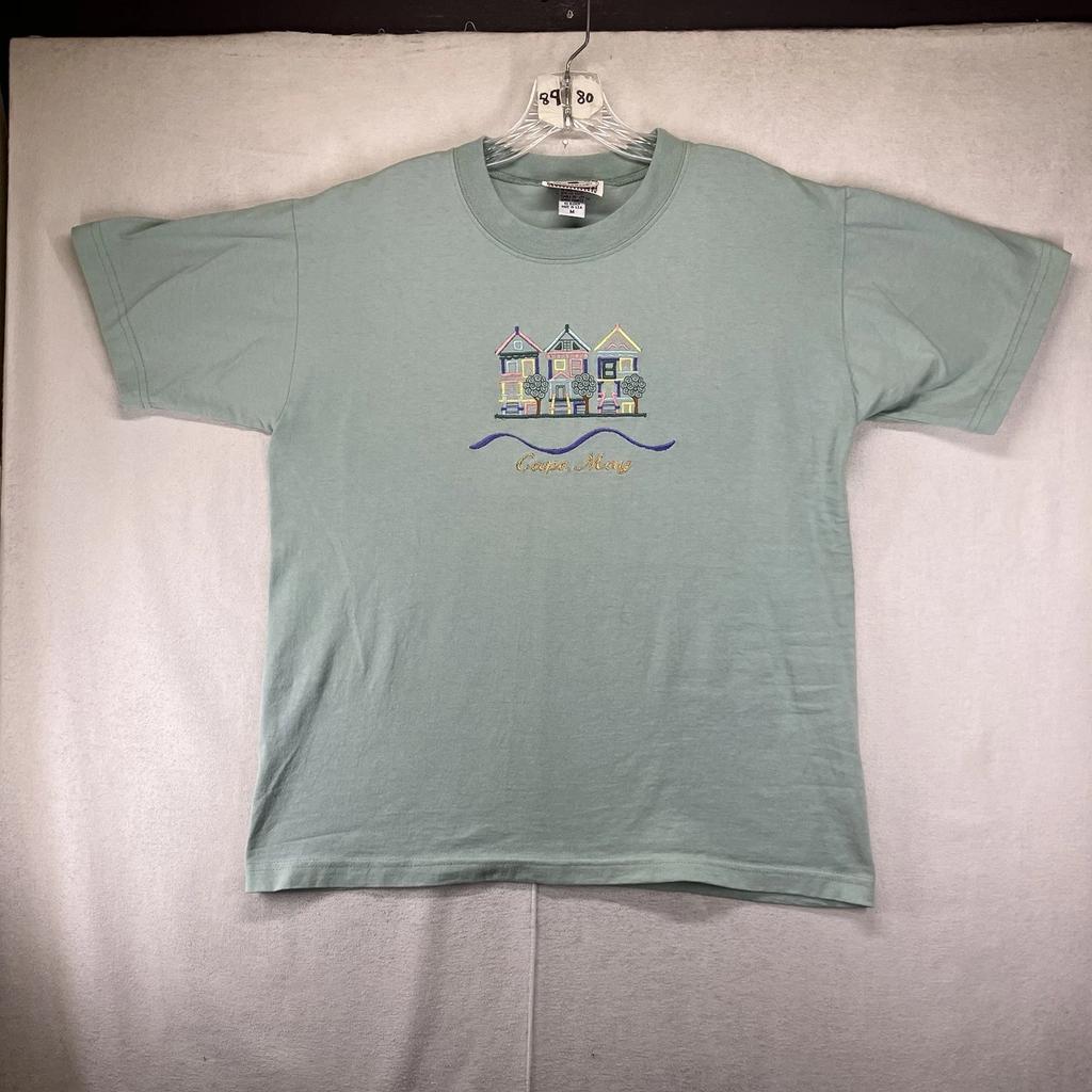 Vintage Women's T Shirt Oversized Medium Light Sage All Cotton Cape May Houses