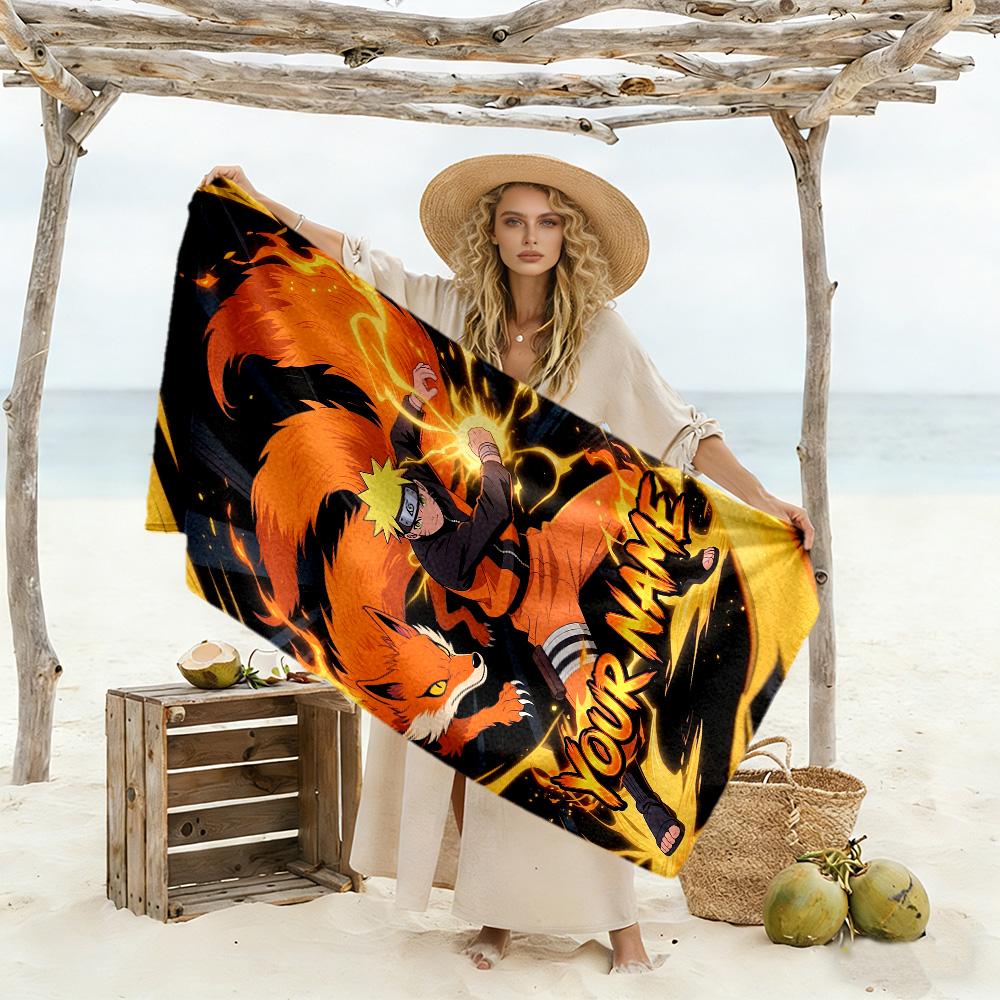 Naruto Character Customize Text Beach Towel Super Soft & Absorbent Suitable for Swimming Gym Camping Yoga Vacation