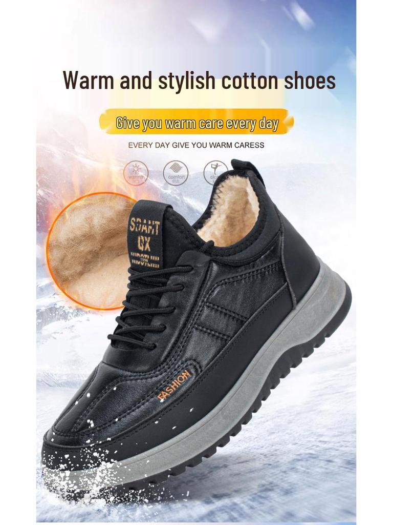 Men's Waterproof Non-Slip Winter Boots: Warm, Velvet, Thick Leather Snow Shoes for Seniors.