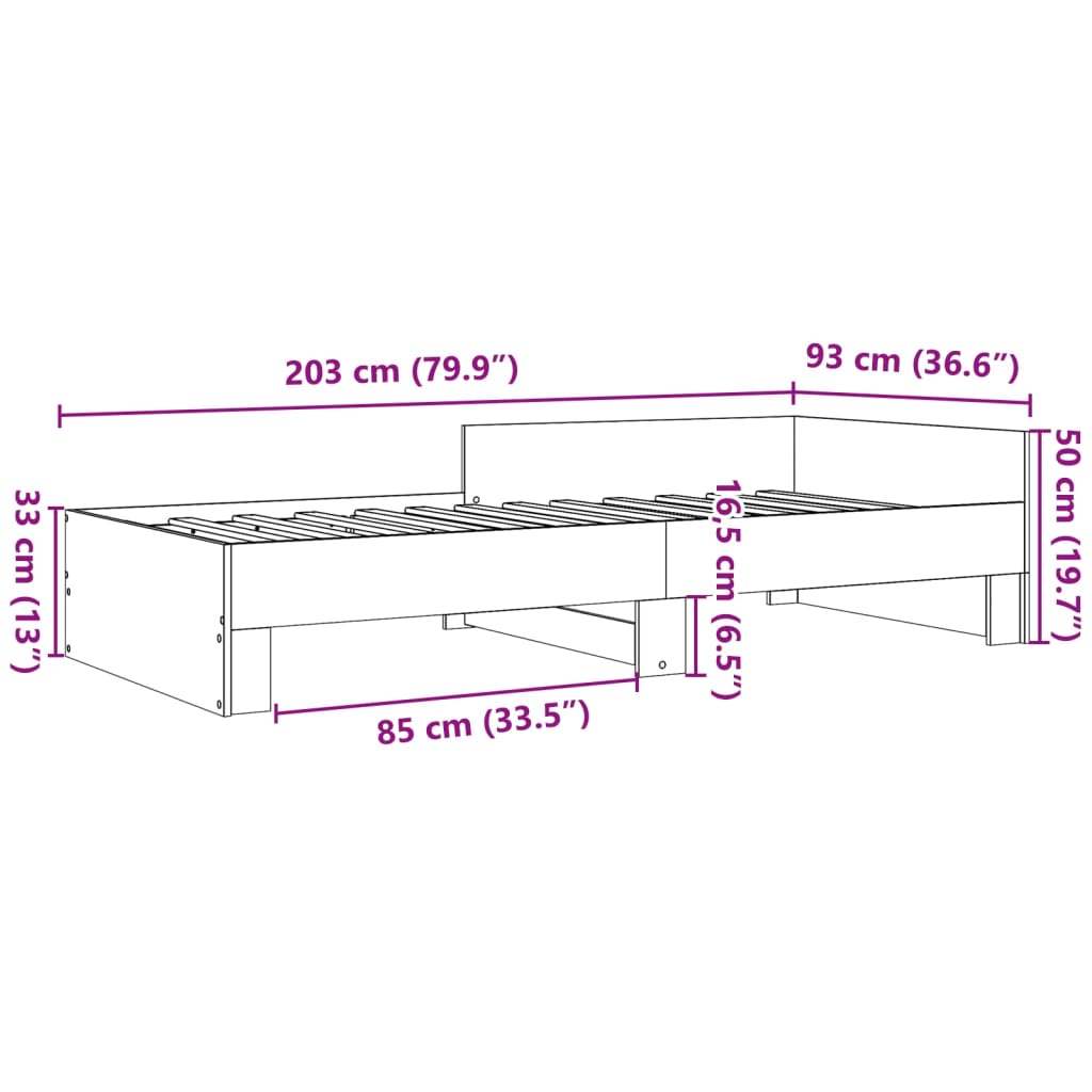 Bed Frame Gray Sonoma 90x200 cm Particleboard
