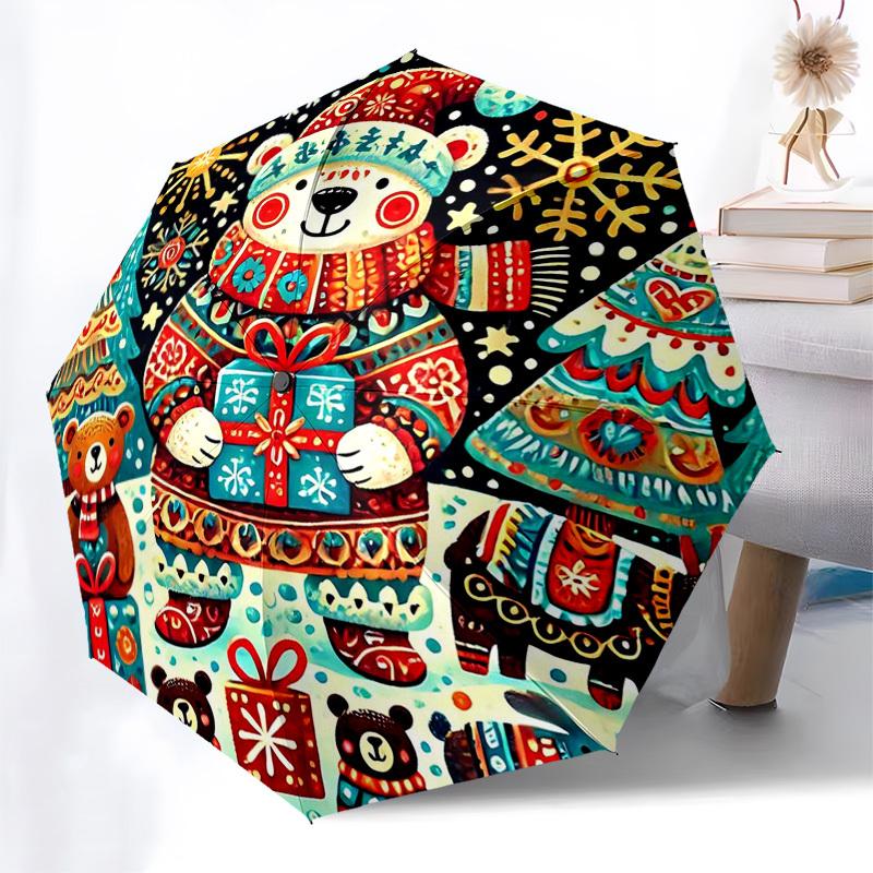 

1pc Christmas Bear Umbrella - Auto Open Close, Foldable Design, 8-Rib Iron Frame, Outdoor Umbrella, Festive Gift for Fans, Travelers, Daily Use, Perfe