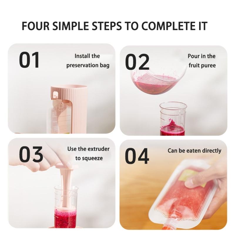 Reusable Baby Food Pouch Maker Includes Bags Manual Squeeze Tool For Fruit Vegetables Dishwasher Safe Travel Feeding