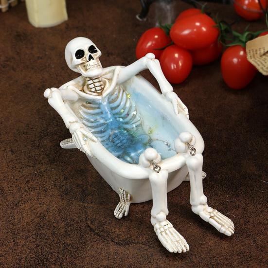 Yousheng Skeleton Flower Pot Resin Skeleton In Bathtub Plant Pot Gothic Home Decor Planter for Succulents Halloween Desktop Mantel Decoration