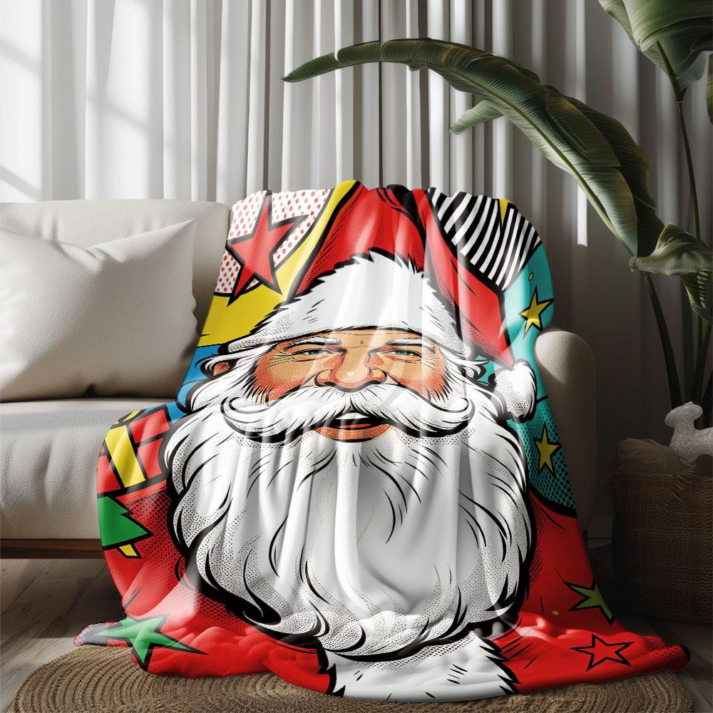 1pc Pop Style Christmas Santa Claus 230g Flannel Blanket, Soft Comfortable Throw Blanket For Sofa Lounge And Daily Nap