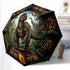 Prehistoric Jungle Adventure Pattern Umbrella, Portable and Foldable Design, 8 Ribs, a Casual Accessory for Halloween, Christmas, and Birthday Gifts.
