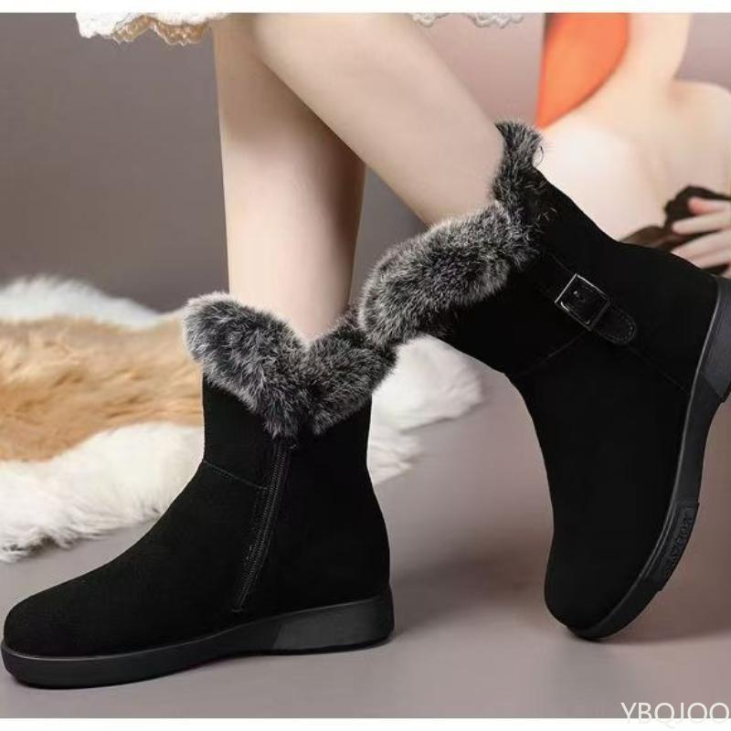 Winter new casual round toe women's flat shoes fashionable versatile women's snow boots simple comfortable warm cotton shoes