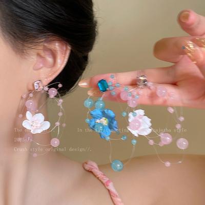 Glass Beads Flower Fringed Earrings Summer Dopamine Sweet Stud Earrings Temperament Atmosphere Earrings Women