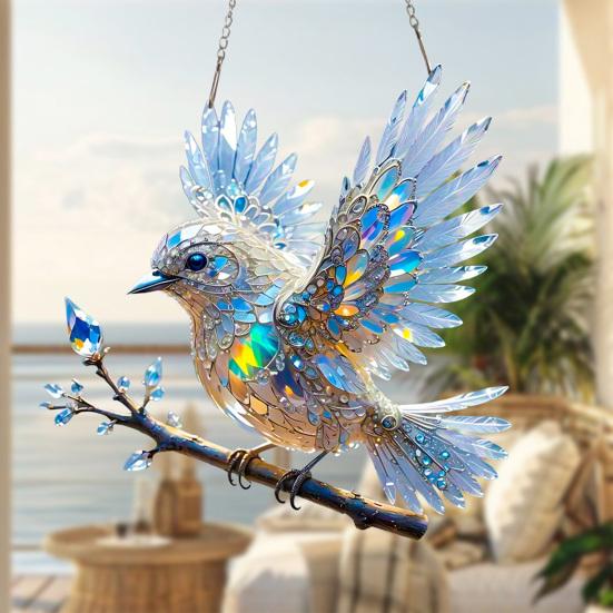 Birds Hanging Ornaments Acrylic Bird Window Decorations Colorful Sun Catchers for Christmas Trees Easter Parties Home Garden Patio Balcony Decor