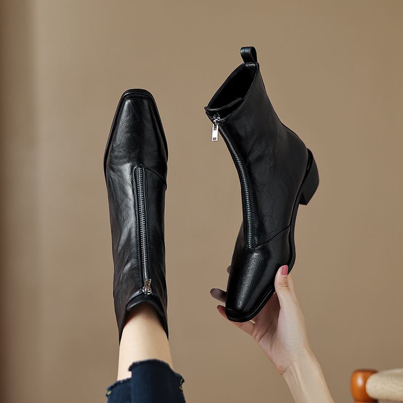 Krazing Pot PU Herbst Winter Schuhe Große Größe Chelsea Stiefel Square Toe Warm Halten Front Zipper Größe 43 Stiefeletten