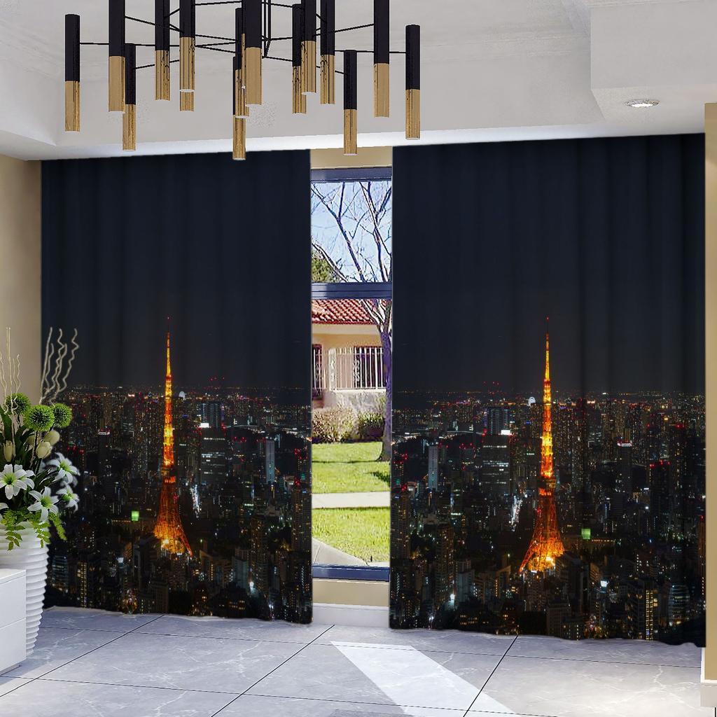 Urban Landscape 3D Digital Printing Polyester Black Silk Full Blackout Curtain Cloth Map