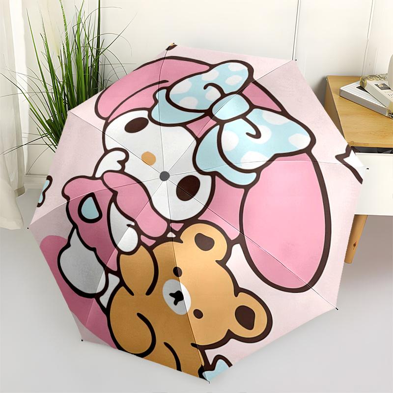 

1pc My Melody Automatic Opening/Closing Umbrella with Cute Bow Design - Portable Folding Design, 8-Bone Iron Frame Outdoor Umbrella for Fans, Traveler