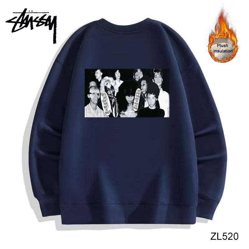 

Stussy Autumn Winter Thickening High-quality Cotton Silver Fox Fleece Warm Stussy Character Print Round Neck Sweater