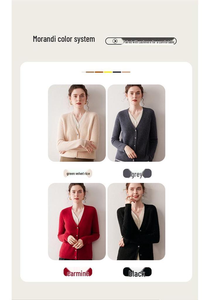 Two-Piece Color Block Women's Cashmere Cardigan: Korean V-Neck Knit Sweater, Stylish Long Sleeve Wool Coat.