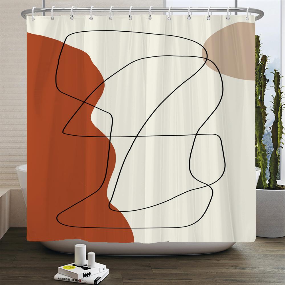 Nordic Style Abstract Art Boho Shower Curtain Waterproof Polyester Bath Curtain Morandi Color Block Curtain Bathroom Decor