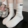 Korean Style Solid Color Mid-Calf Socks: Trendy Women's Versatile Boneless Scrunchy Socks with Cloth Label